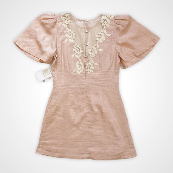 Tularosa Women's Revolve Levy Mini Linen Embroidered Natural Dress Small New - Picture 4 of 10